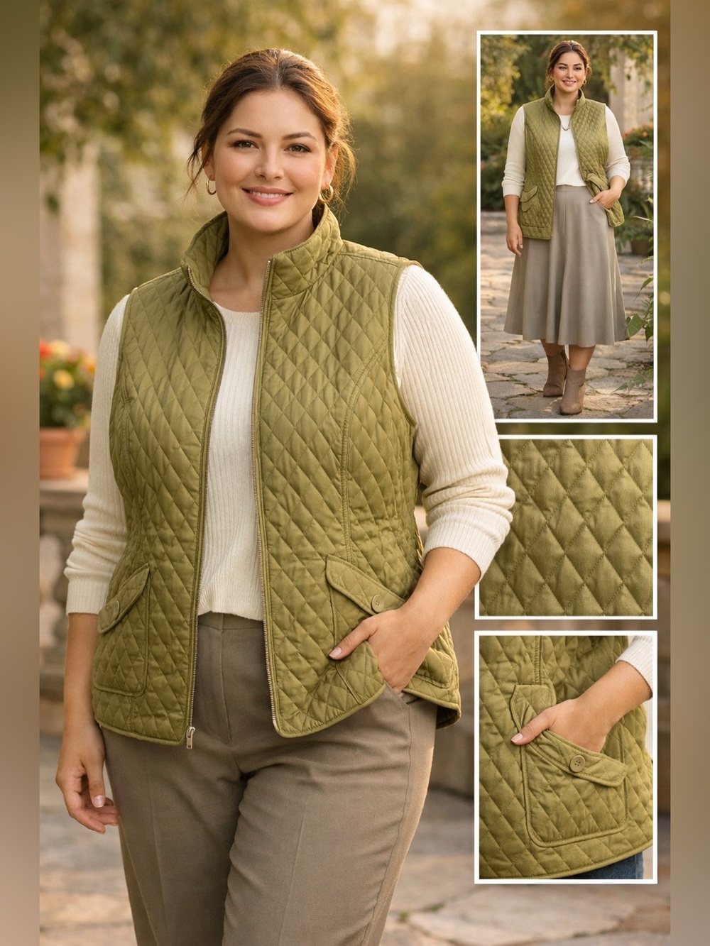 NWT Sport Savvy Women’s Green Quilted Vest Full Zip w/Pockets